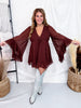 Dark Brown Ruffled V-Neck Mini Dress - Whiskey Skies - POLAGRAM + BAEVELY