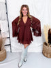Dark Brown Ruffled V-Neck Mini Dress - Whiskey Skies - POLAGRAM + BAEVELY