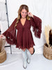 Dark Brown Ruffled V-Neck Mini Dress - Whiskey Skies - POLAGRAM + BAEVELY