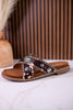 Dark Brown & Tan Faux Hairon Sandals With Turquoise Concho Accents - Whiskey Skies - VERY G