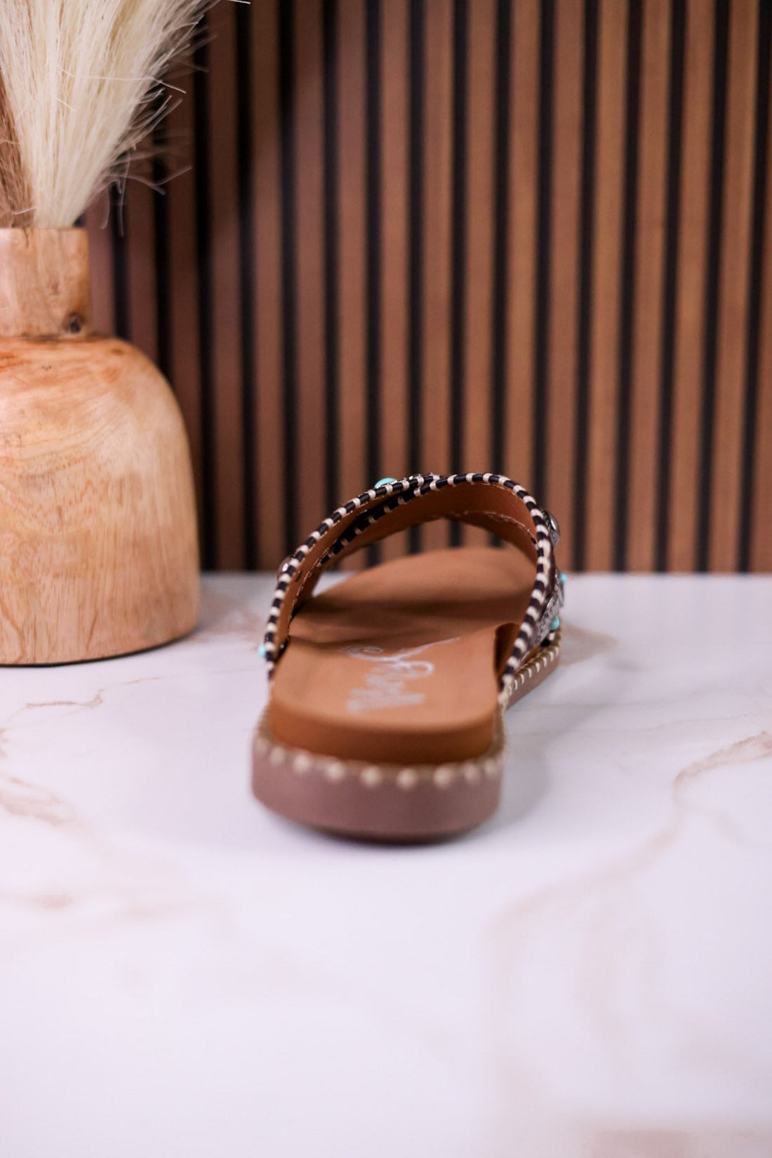Dark Brown & Tan Faux Hairon Sandals With Turquoise Concho Accents - Whiskey Skies - VERY G