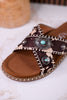 Dark Brown & Tan Faux Hairon Sandals With Turquoise Concho Accents - Whiskey Skies - VERY G
