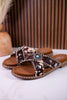 Dark Brown & Tan Faux Hairon Sandals With Turquoise Concho Accents - Whiskey Skies - VERY G
