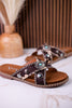 Dark Brown & Tan Faux Hairon Sandals With Turquoise Concho Accents - Whiskey Skies - VERY G
