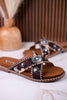 Dark Brown & Tan Faux Hairon Sandals With Turquoise Concho Accents - Whiskey Skies - VERY G