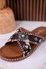 Dark Brown & Tan Faux Hairon Sandals With Turquoise Concho Accents - Whiskey Skies - VERY G