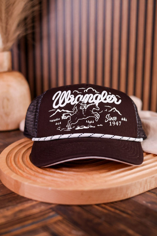 Dark Brown Wrangler "Trail Boss" Trucker Hat - Whiskey Skies - CAPX