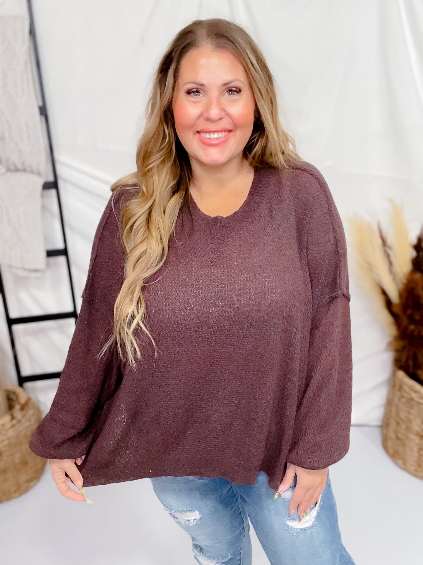 Dark Chocolate Oversized Pullover Sweater - Whiskey Skies - DAVI & DANI