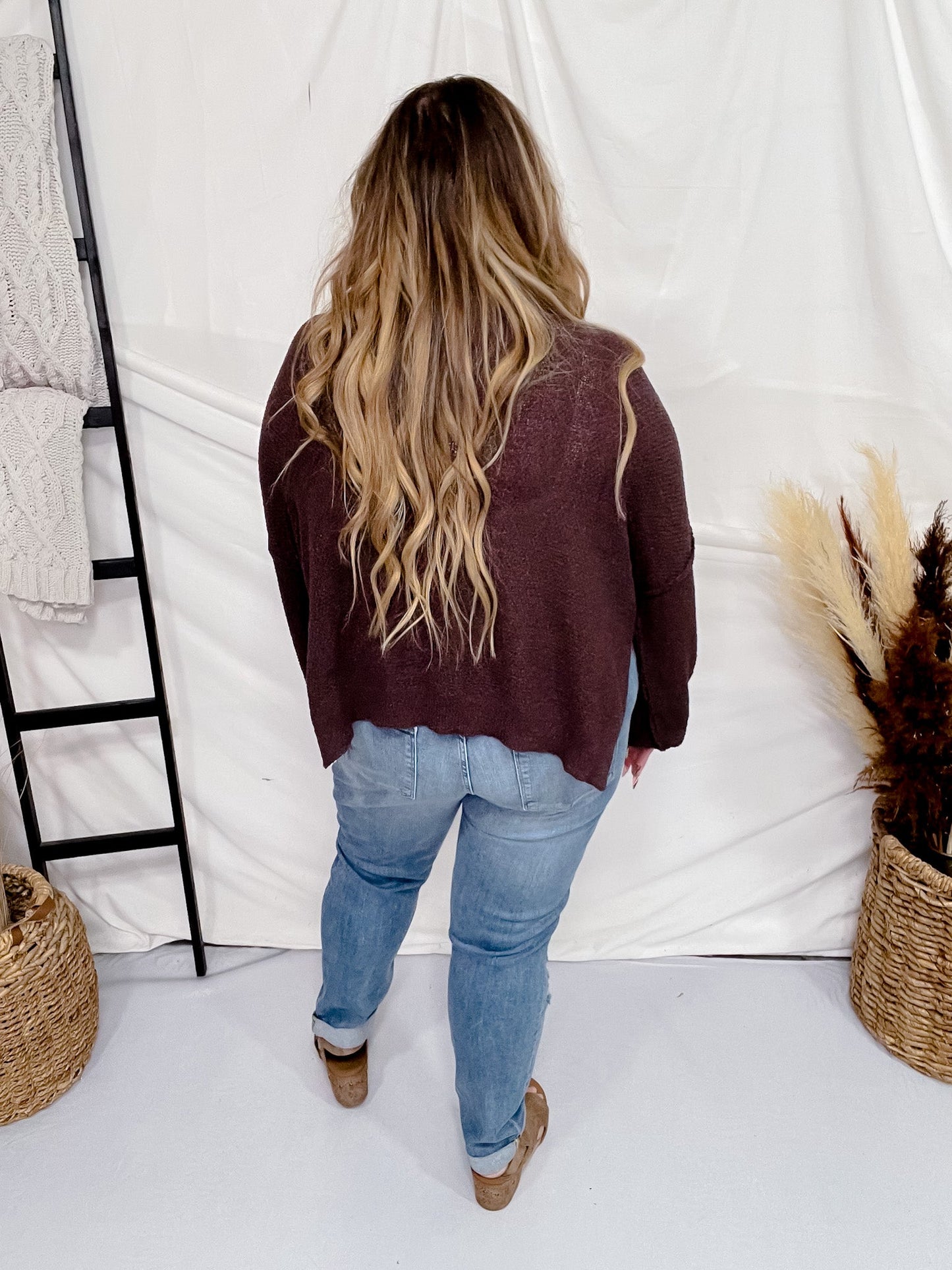 Dark Chocolate Oversized Pullover Sweater - Whiskey Skies - DAVI & DANI