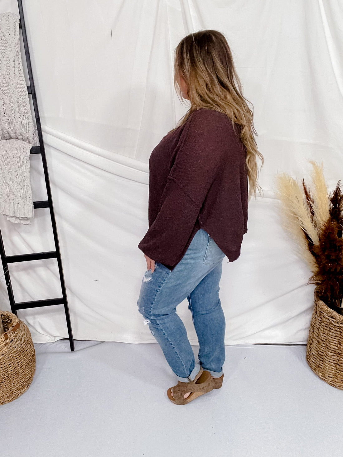 Dark Chocolate Oversized Pullover Sweater - Whiskey Skies - DAVI & DANI