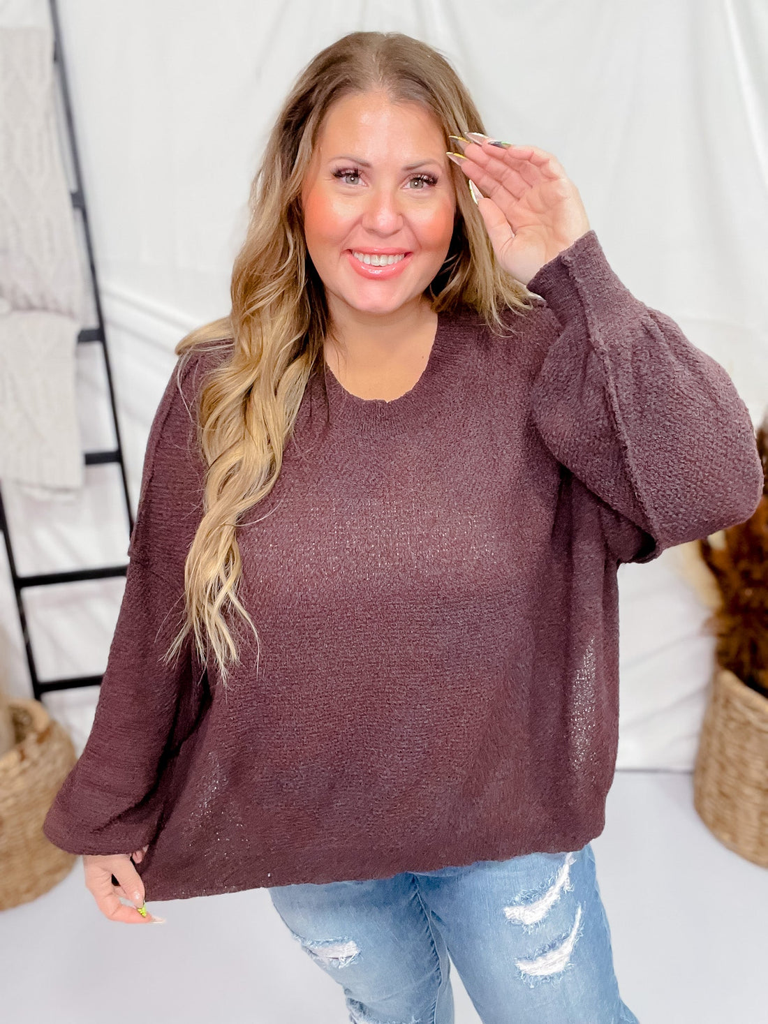 Dark Chocolate Oversized Pullover Sweater - Whiskey Skies - DAVI & DANI