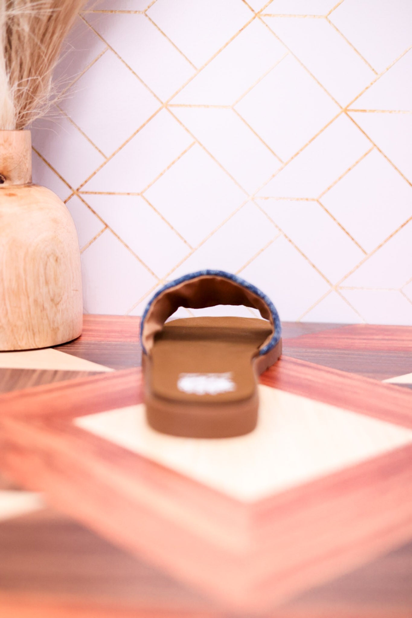 Dark Denim "Fitzy" Slide Sandals - Whiskey Skies - YELLOWBOX