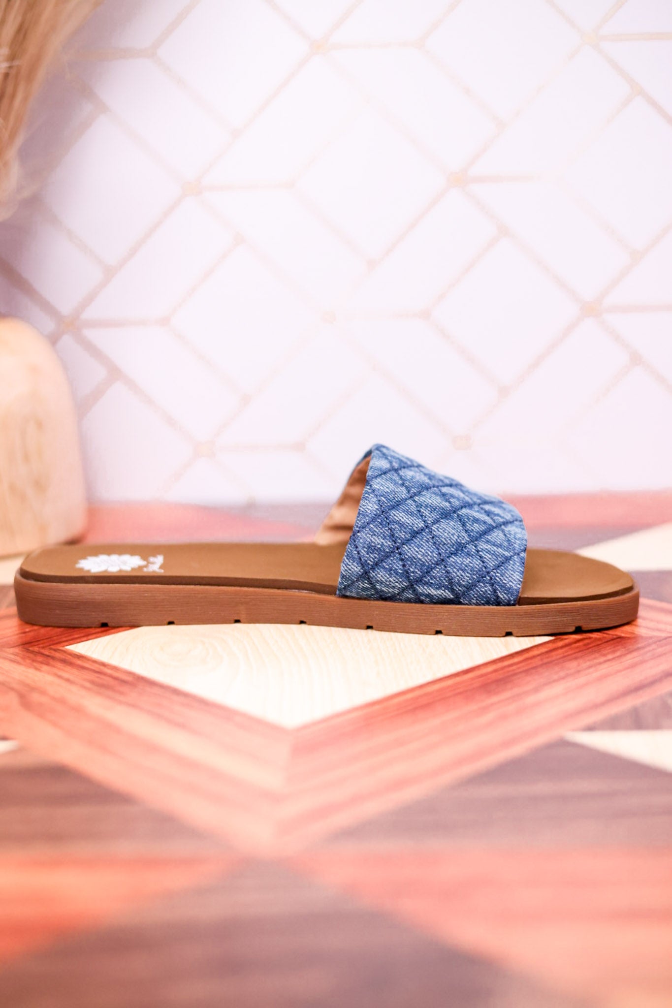 Dark Denim "Fitzy" Slide Sandals - Whiskey Skies - YELLOWBOX