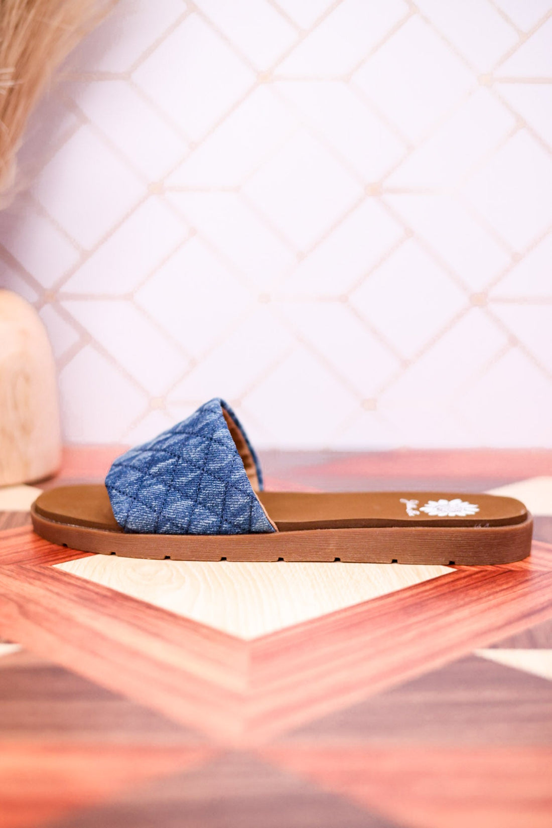 Dark Denim "Fitzy" Slide Sandals - Whiskey Skies - YELLOWBOX