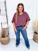 Dark Mauve Textured Short Sleeve Stud Embellished Hi - Lo Top - Whiskey Skies - JADE BY JANE