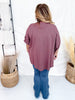 Dark Mauve Textured Short Sleeve Stud Embellished Hi - Lo Top - Whiskey Skies - JADE BY JANE