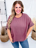 Dark Mauve Textured Short Sleeve Stud Embellished Hi - Lo Top - Whiskey Skies - JADE BY JANE