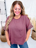 Dark Mauve Textured Short Sleeve Stud Embellished Hi - Lo Top - Whiskey Skies - JADE BY JANE