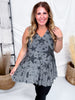 Dark Silver Star Print Sparkly Tunic Tank Top W/ Pockets - Whiskey Skies - ORIGAMI APPAREL