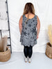Dark Silver Star Print Sparkly Tunic Tank Top W/ Pockets - Whiskey Skies - ORIGAMI APPAREL