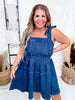 Dark Wash Denim Tie - Strap Mini Dress - Whiskey Skies - GEEGEE