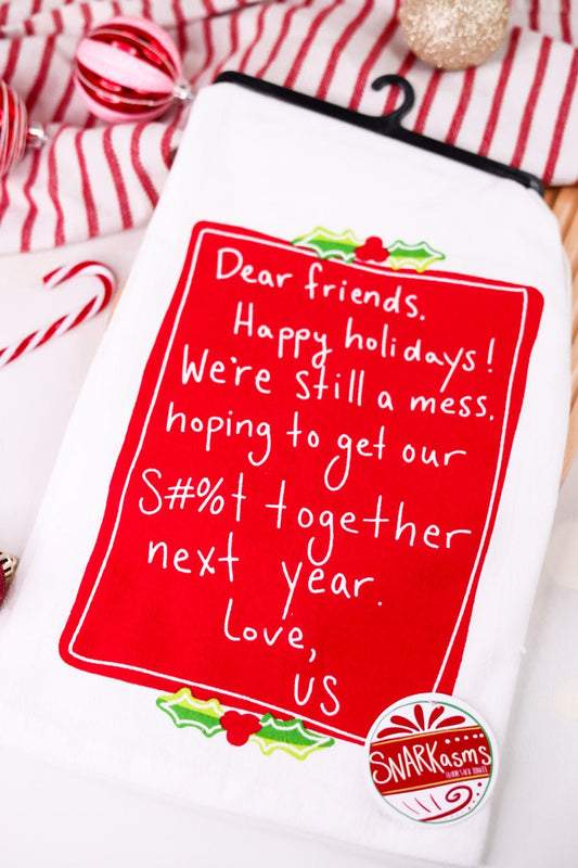 Dear Friends Happy Holidays Christmas Kitchen Towel - Whiskey Skies - KAY DEE DESIGNS