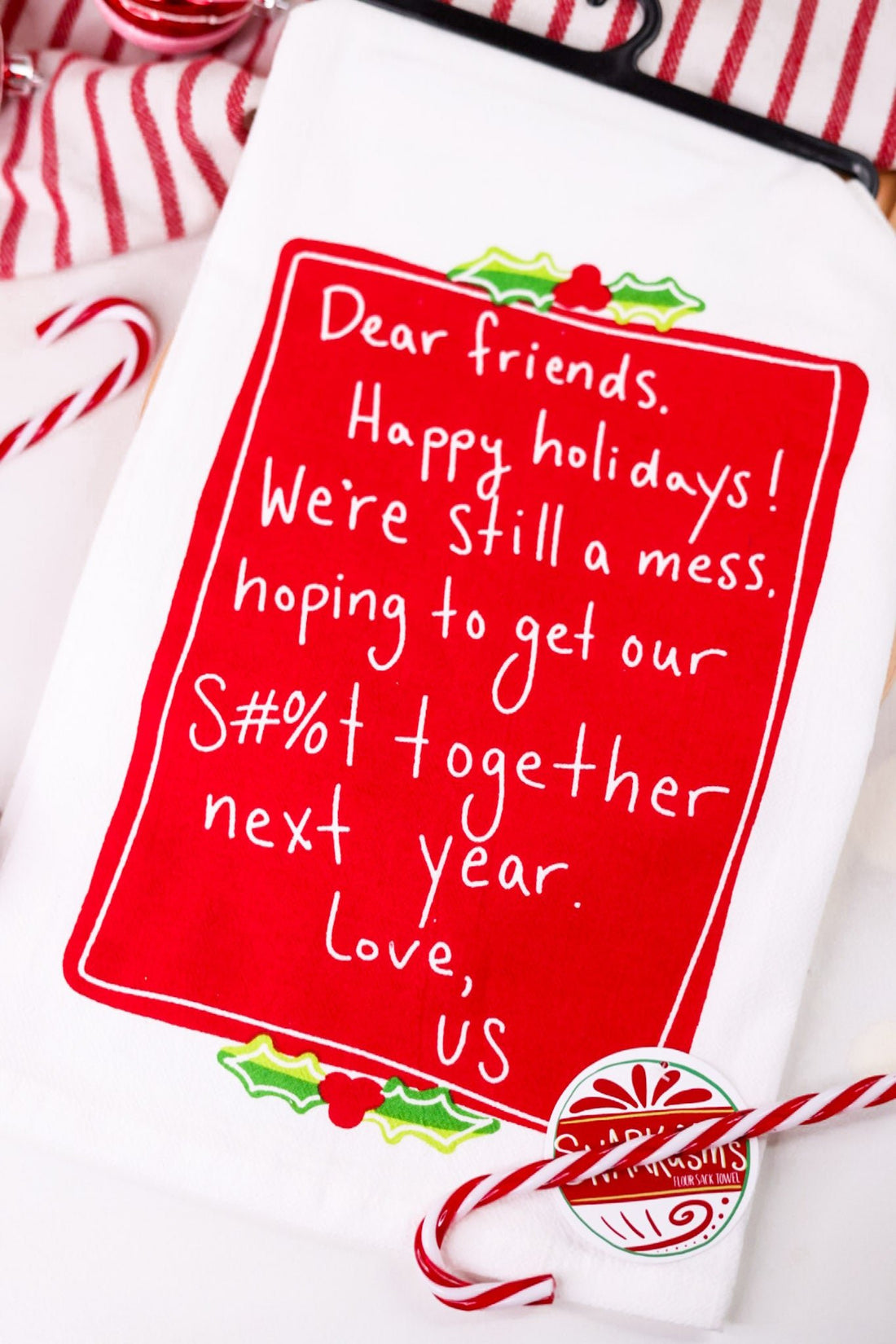 Dear Friends Happy Holidays Christmas Kitchen Towel - Whiskey Skies - KAY DEE DESIGNS