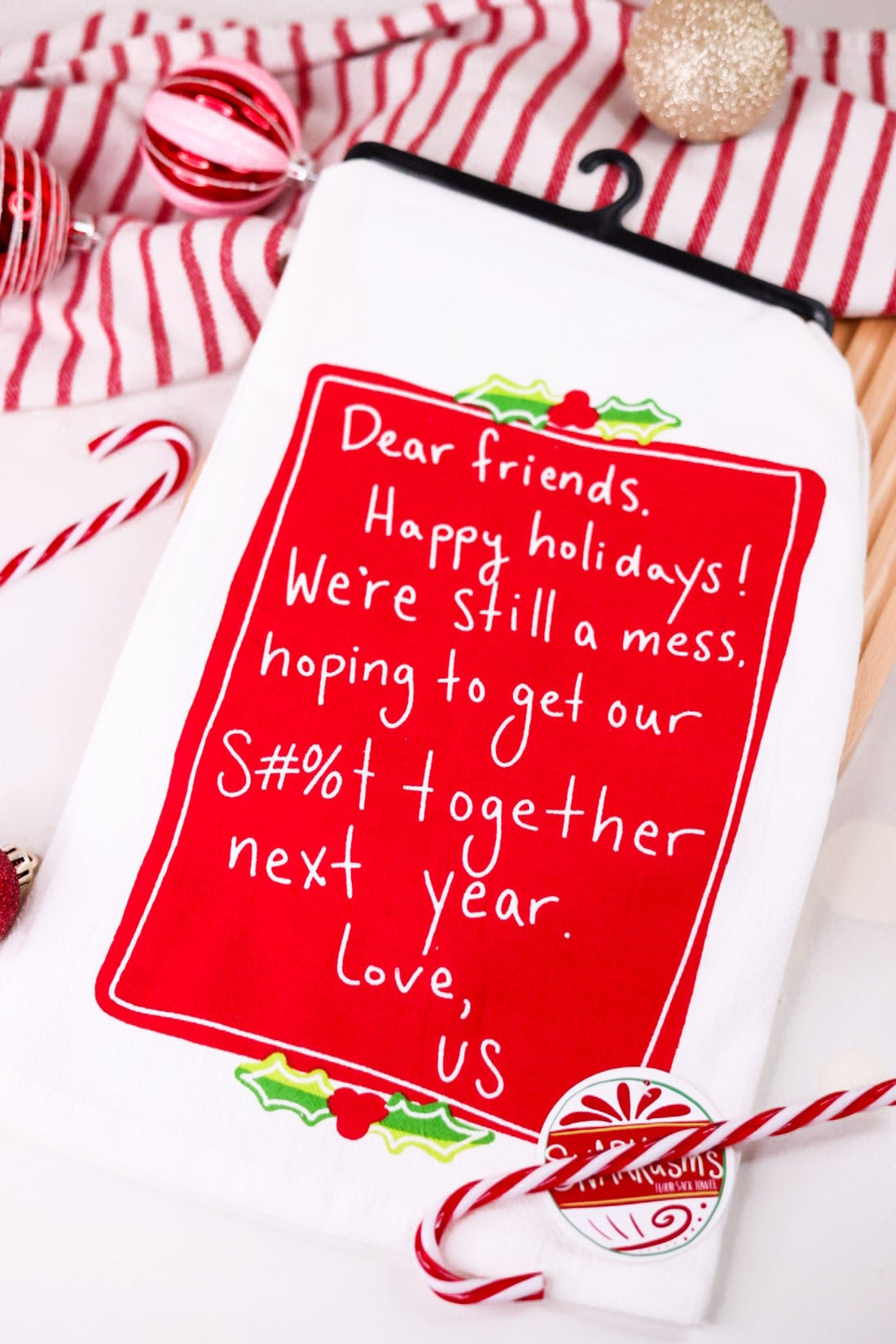 Dear Friends Happy Holidays Christmas Kitchen Towel - Whiskey Skies - KAY DEE DESIGNS