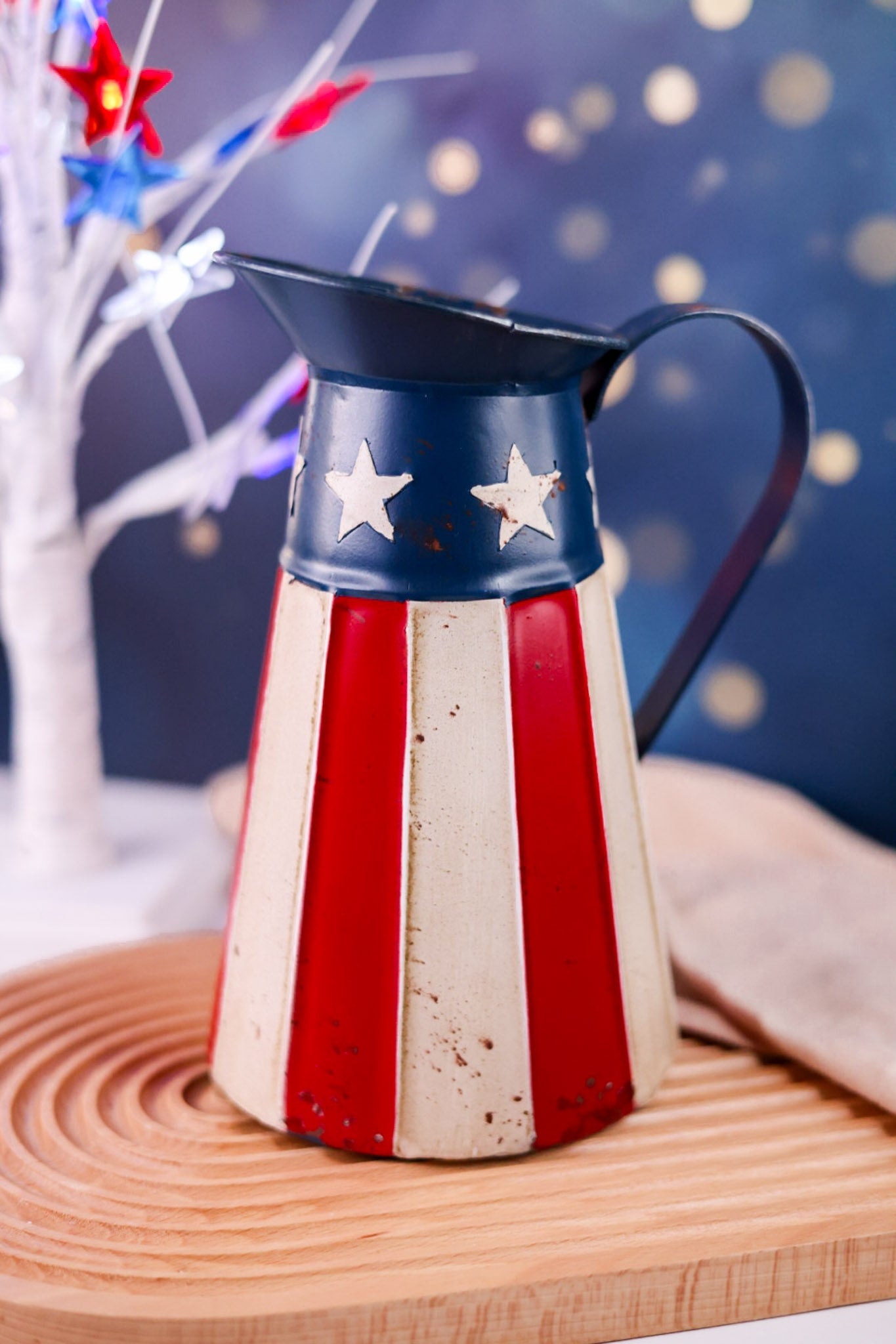 Decorative American Flag Rustic Metal Pitcher - Whiskey Skies - SPECIAL T IMPORTS INC