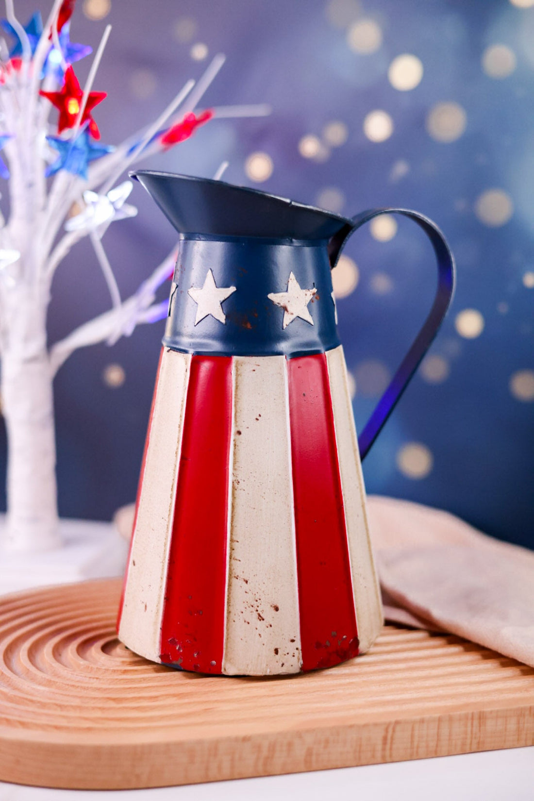 Decorative American Flag Rustic Metal Pitcher - Whiskey Skies - SPECIAL T IMPORTS INC