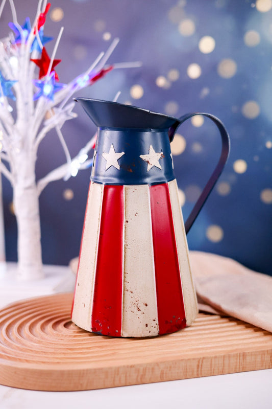 Decorative American Flag Rustic Metal Pitcher - Whiskey Skies - SPECIAL T IMPORTS INC