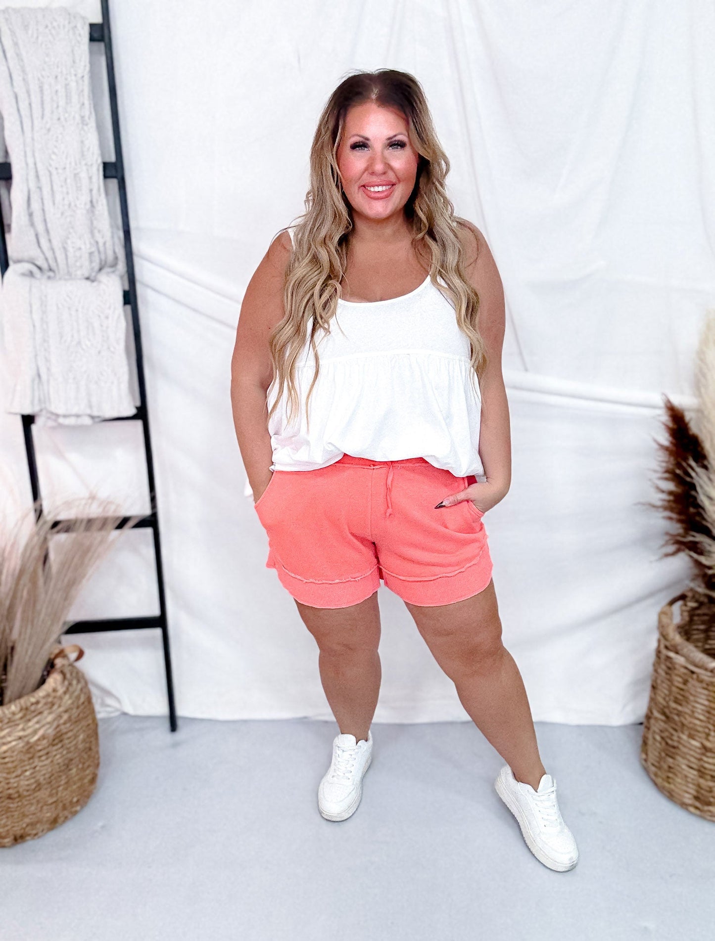 Deep Coral French Terry Stevie Shorts - Whiskey Skies - MICHELLE MAE