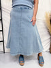 Denim A - Line Zip - Up Midi Skirt - Whiskey Skies - POLAGRAM + BAEVELY