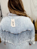 Denim Button Front Fringe Back Top - Whiskey Skies - BLUEVELVET