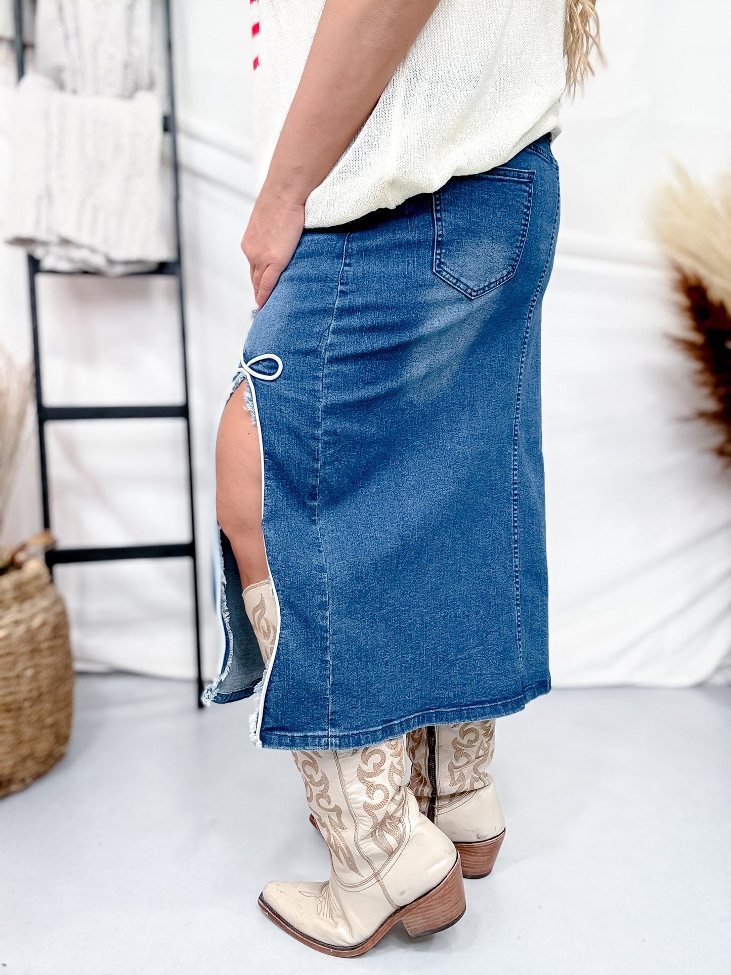 Denim Dreams Skirt with Bow Detail - Whiskey Skies - 2 FLY CO.