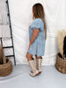 Denim Eyelet Mini Dress With Puff Sleeves - Whiskey Skies - POL CLOTHING INC.