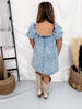 Denim Eyelet Mini Dress With Puff Sleeves - Whiskey Skies - POL CLOTHING INC.