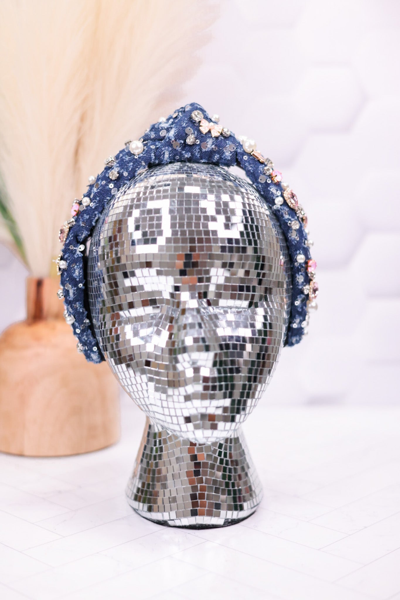 Denim Rhinestone & Pearl Knot Headband - Whiskey Skies - ESTELLER