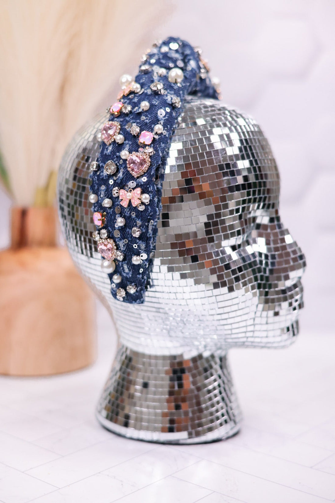 Denim Rhinestone & Pearl Knot Headband - Whiskey Skies - ESTELLER