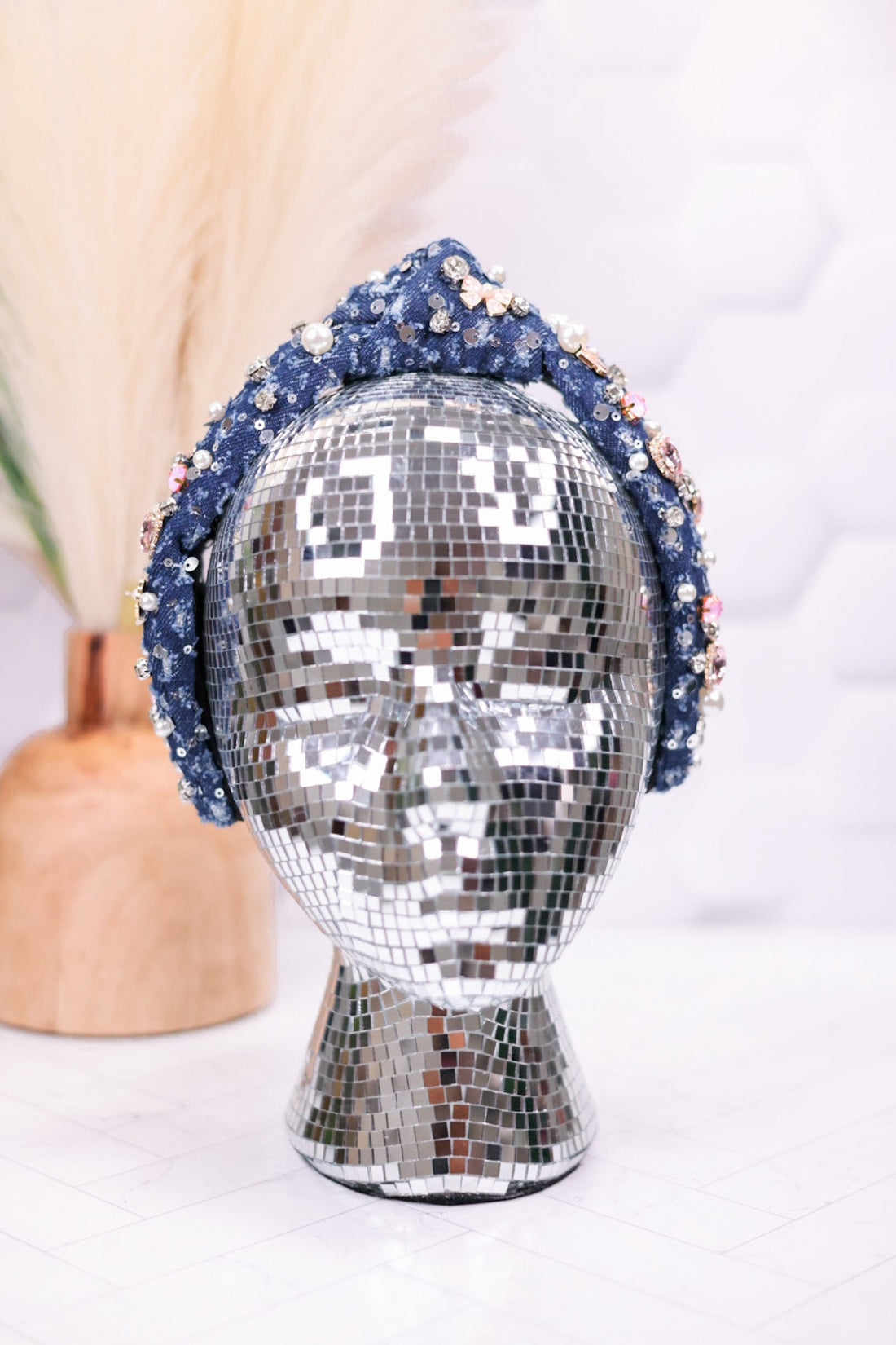 Denim Rhinestone & Pearl Knot Headband - Whiskey Skies - ESTELLER