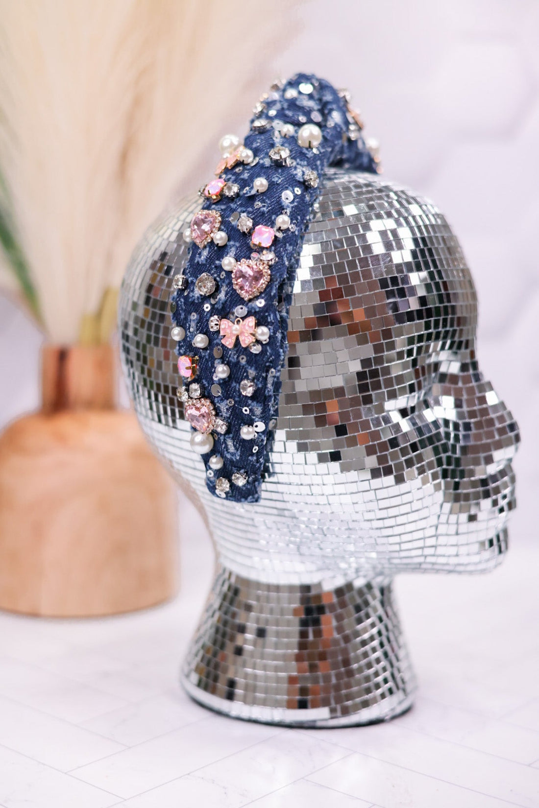 Denim Rhinestone & Pearl Knot Headband - Whiskey Skies - ESTELLER