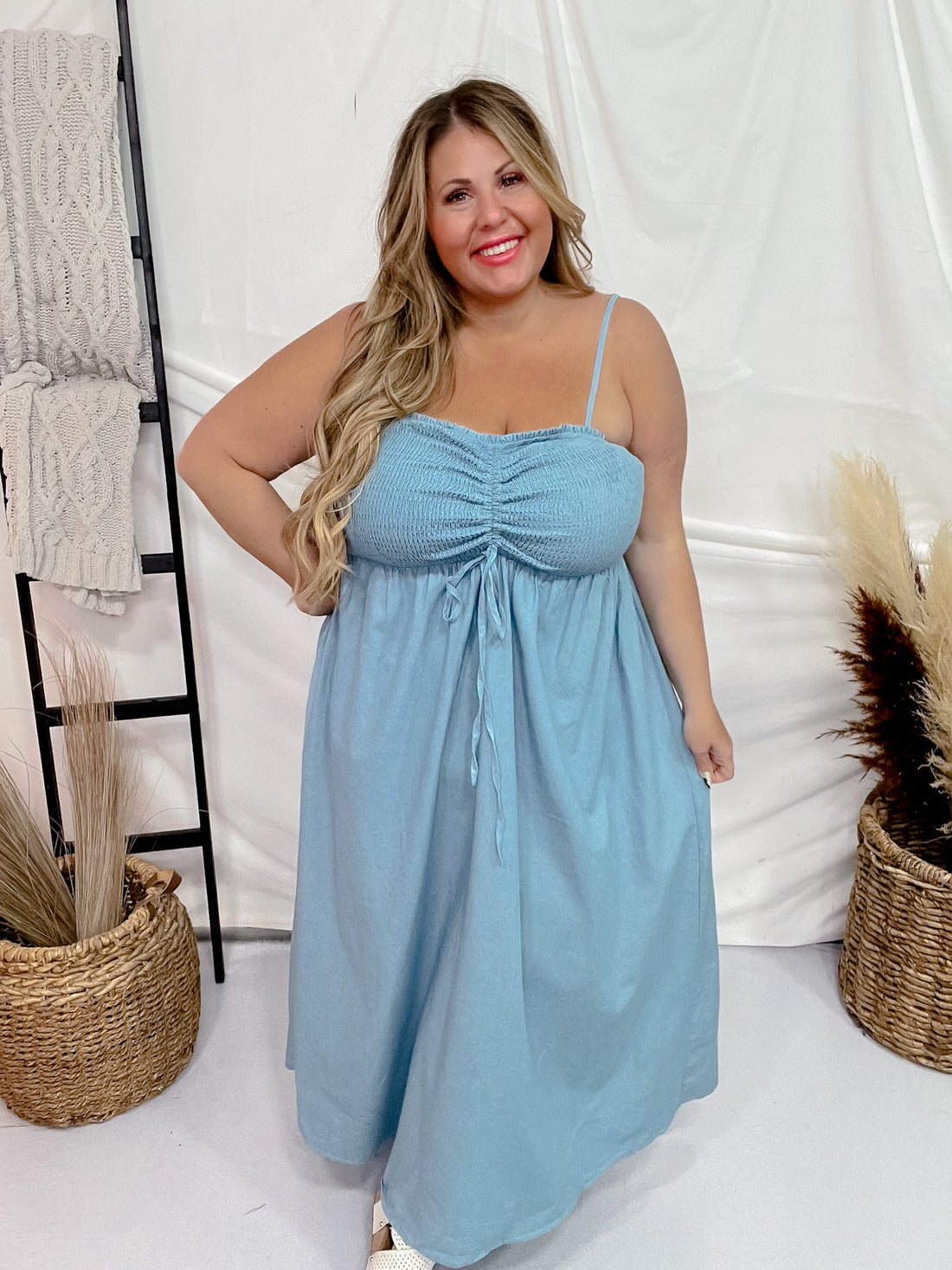 Denim Smocked Maxi Dress - Whiskey Skies - ANDREE BY UNIT