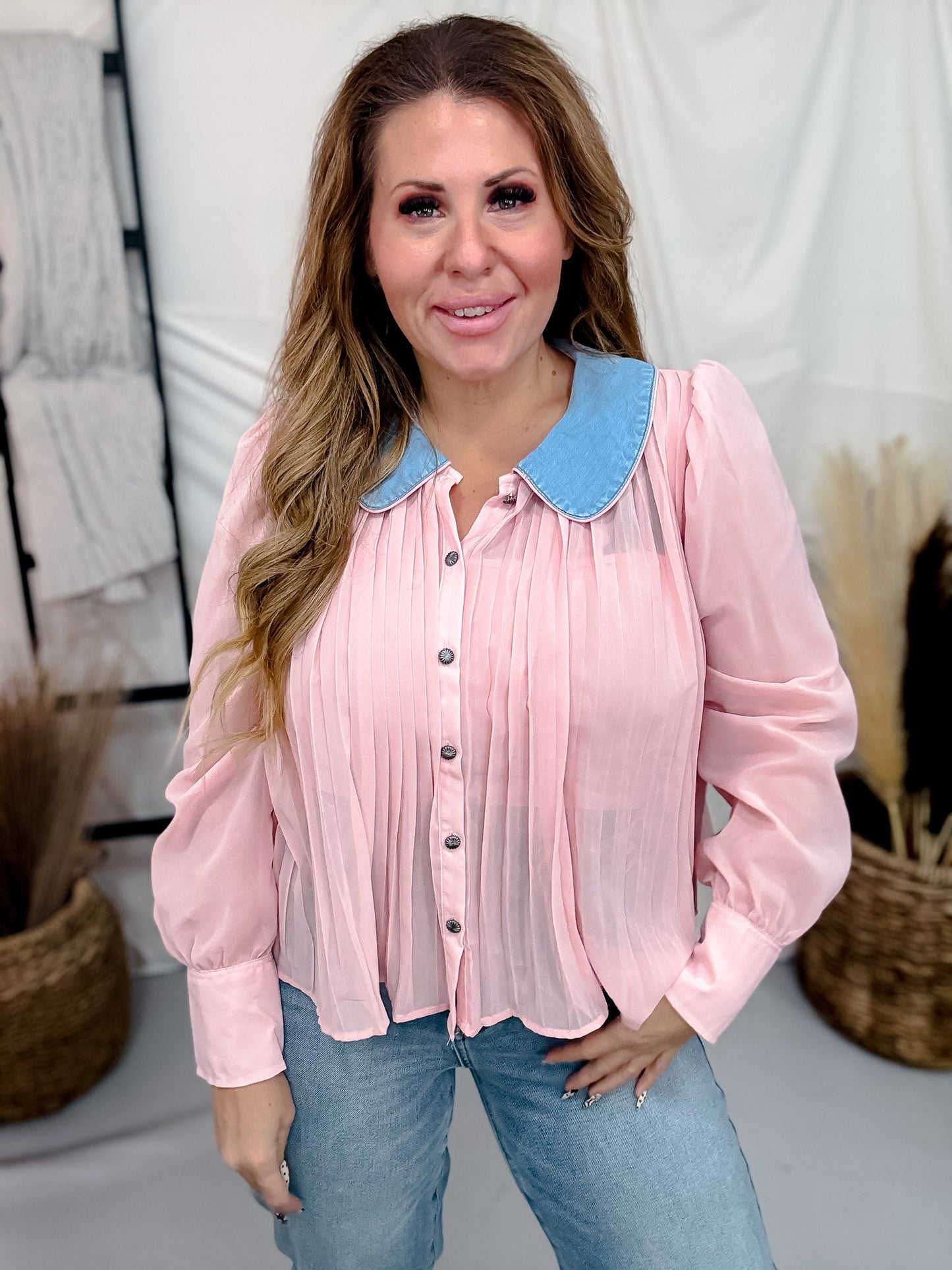 Desert Bloom Blush Long Sleeve Blouse - Whiskey Skies - 2 FLY CO.