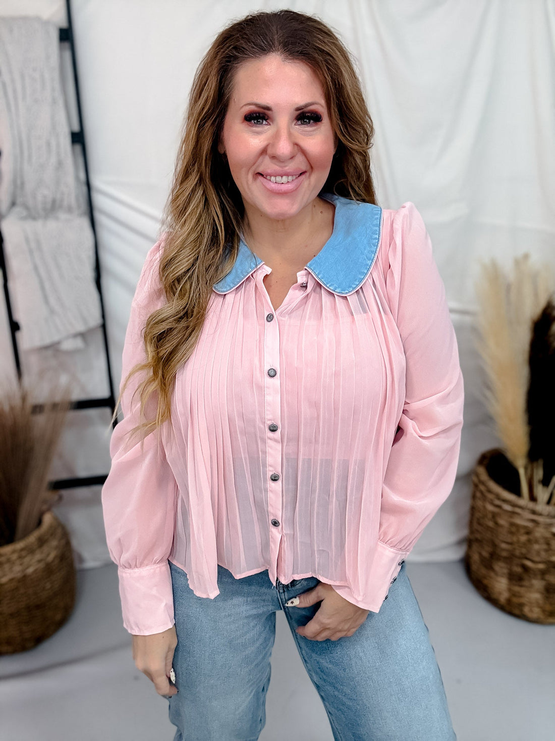 Desert Bloom Blush Long Sleeve Blouse - Whiskey Skies - 2 FLY CO.