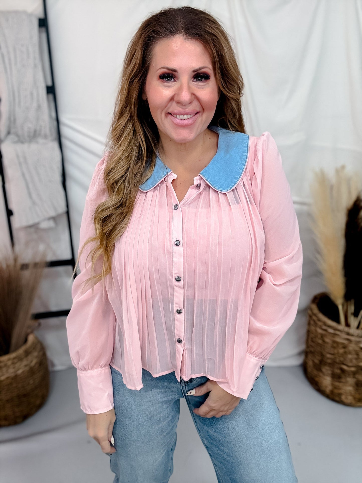 Desert Bloom Blush Long Sleeve Blouse - Whiskey Skies - 2 FLY CO.