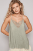 Desert Sage V - Neck Camisole Tank Top W/ Lace Detail - Whiskey Skies - POL CLOTHING INC.