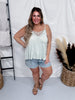 Desert Sage V - Neck Camisole Tank Top W/ Lace Detail - Whiskey Skies - POL CLOTHING INC.