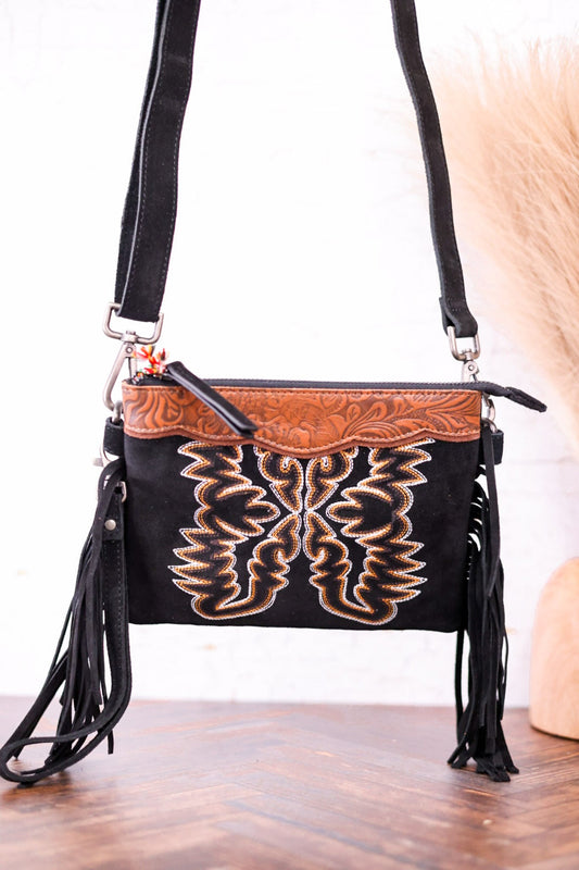 Desert Wing Black Crossbody Bag - Whiskey Skies - MYRA BAGS