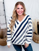 Diagonal Stripe V - Neck Sweater - Whiskey Skies - J.NNA