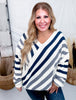 Diagonal Stripe V - Neck Sweater - Whiskey Skies - J.NNA